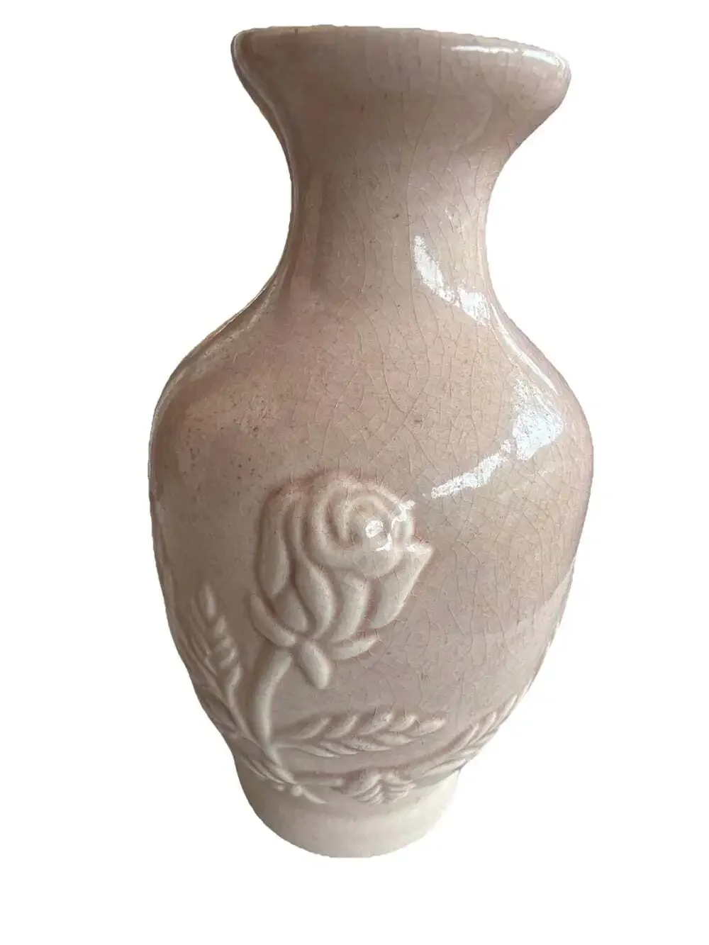 Vintage Pink Victorian Bud Vase Tea Rose Crackle Glaze Mini Unique Rare4.5”